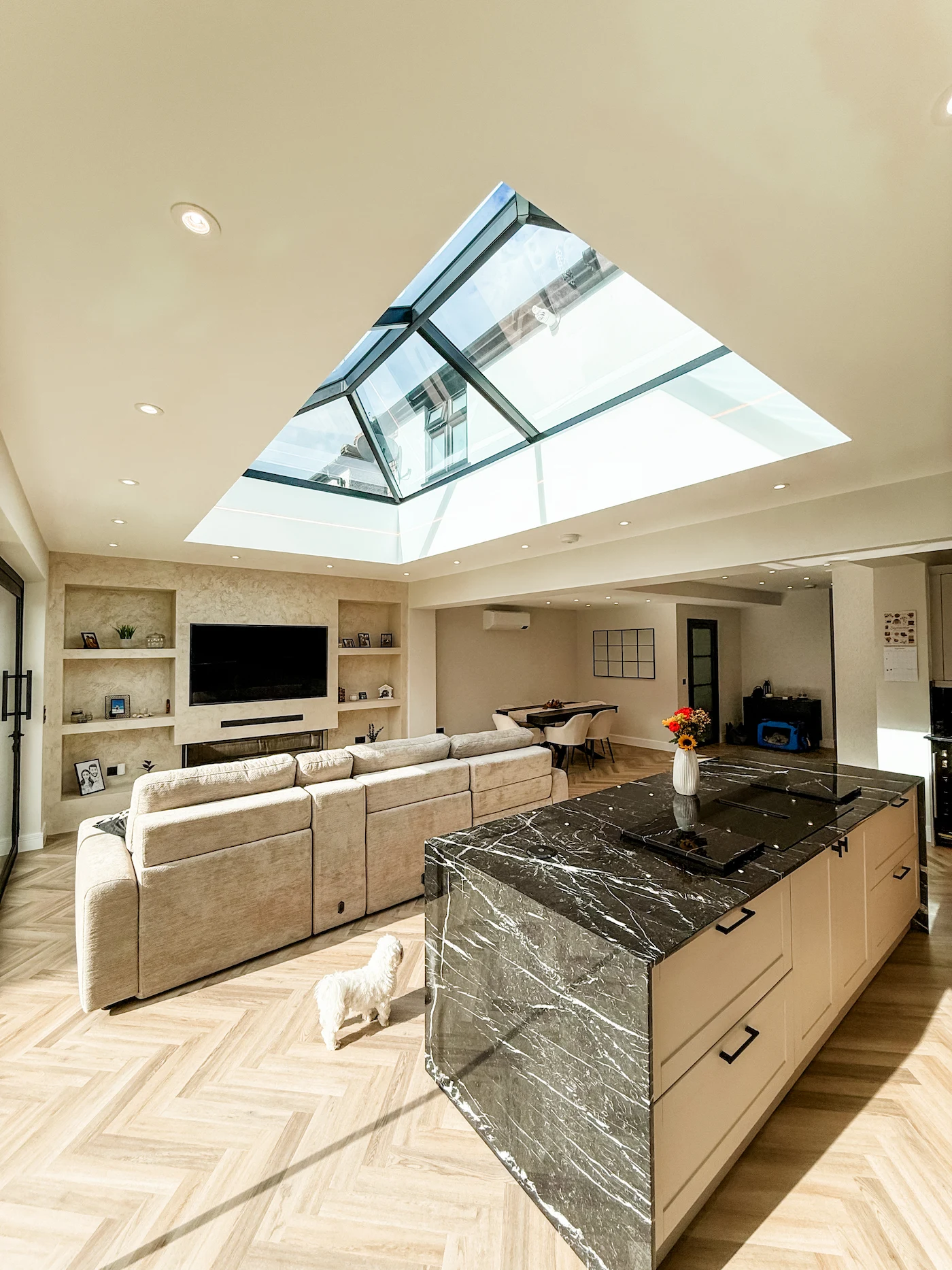 open plan kitchen extension Upminster with skylights